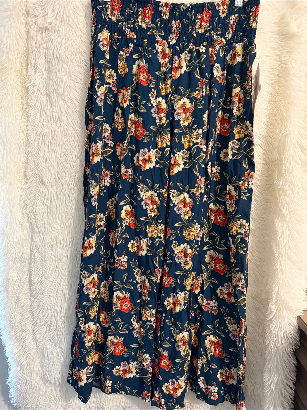Navy Floral Maxi Skirt with Elastic Waist